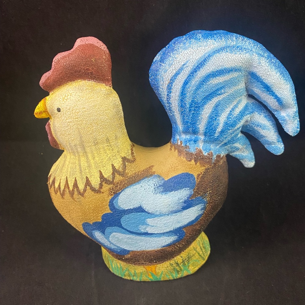 Folk Art Canvas Hand Painted Stuffed Rooster Signed By Faith Rollins